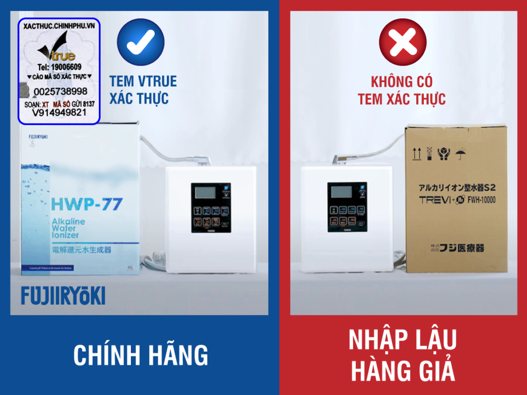 Phân biệt sản phẩm Fujiiryoki HWP-77 chính hãng Việt Nam và Trevi FWH-10000 nhập lậu