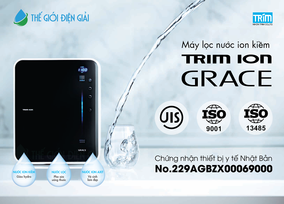 Máy lọc nước ion kiềm Trimion Grace tạo nước ion kiềm với nồng độ hydro hòa tan cao vượt trội