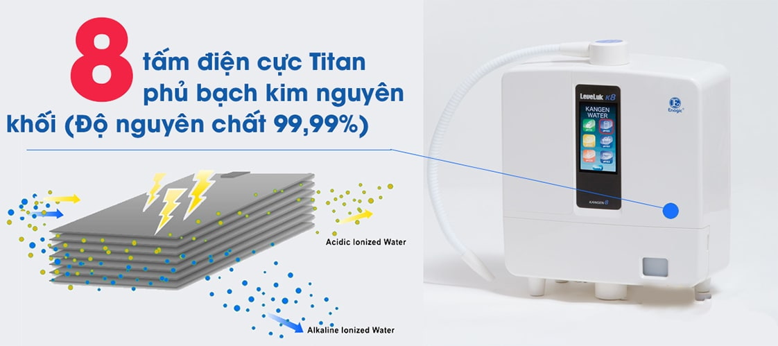 Kangen LeveLuk K8 sở hữu 8 tấm điện cực Titan phủ Platinum 