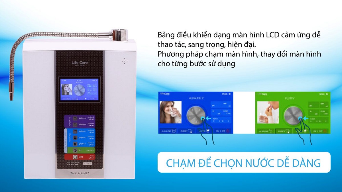 Máy lọc nước điện giải ion kiềm điện giải Lifecore 6000 thiết kế đơn giản