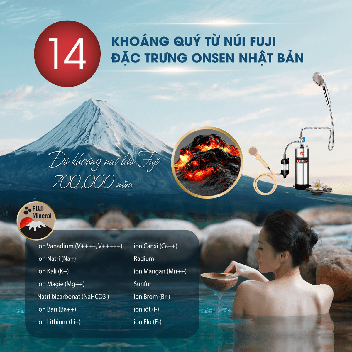 Máy tắm khoáng Fuji Smart Onsen JP Pro có bao nhiêu khoáng?