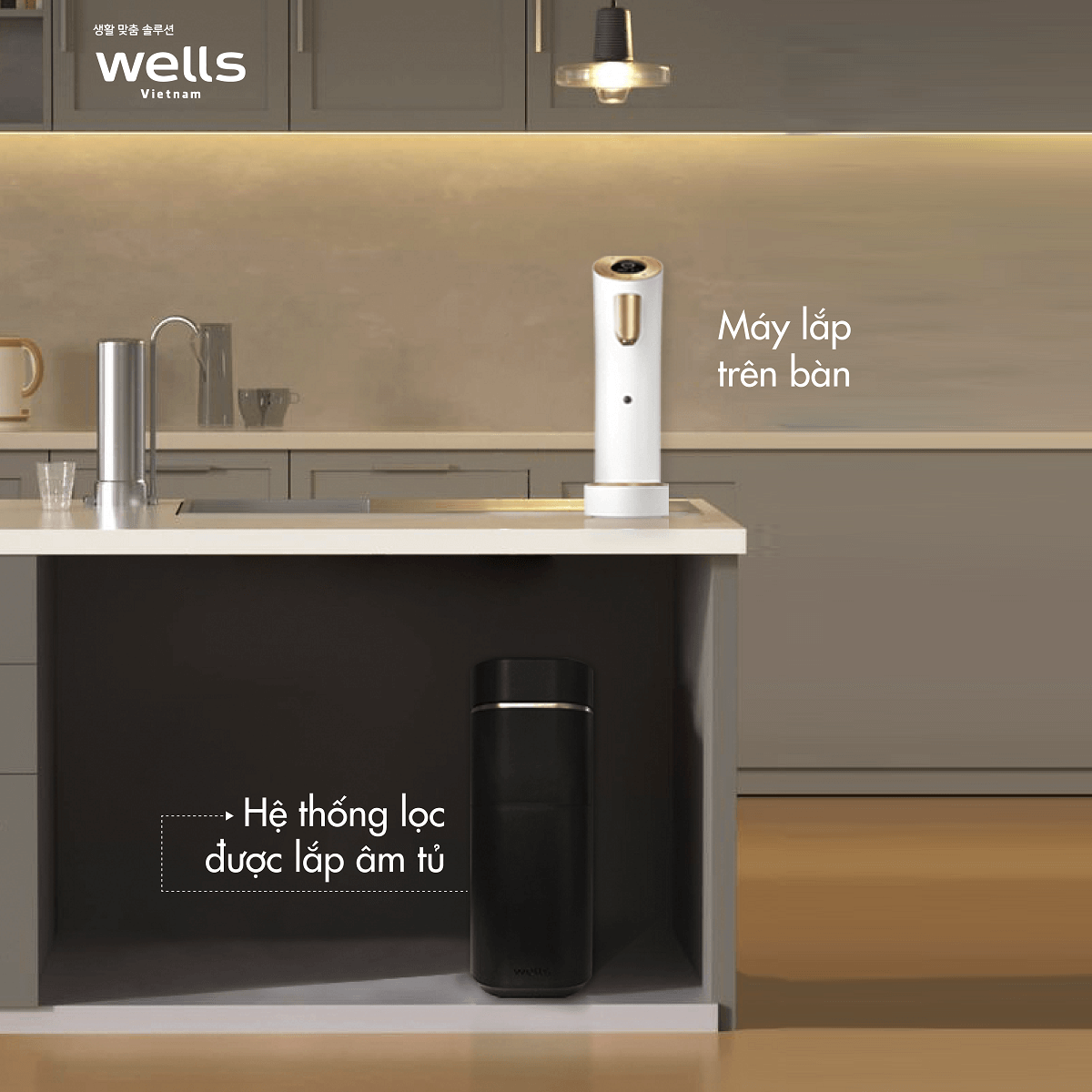 Mô phỏng lắp đặt máy lọc nước Wells The One White