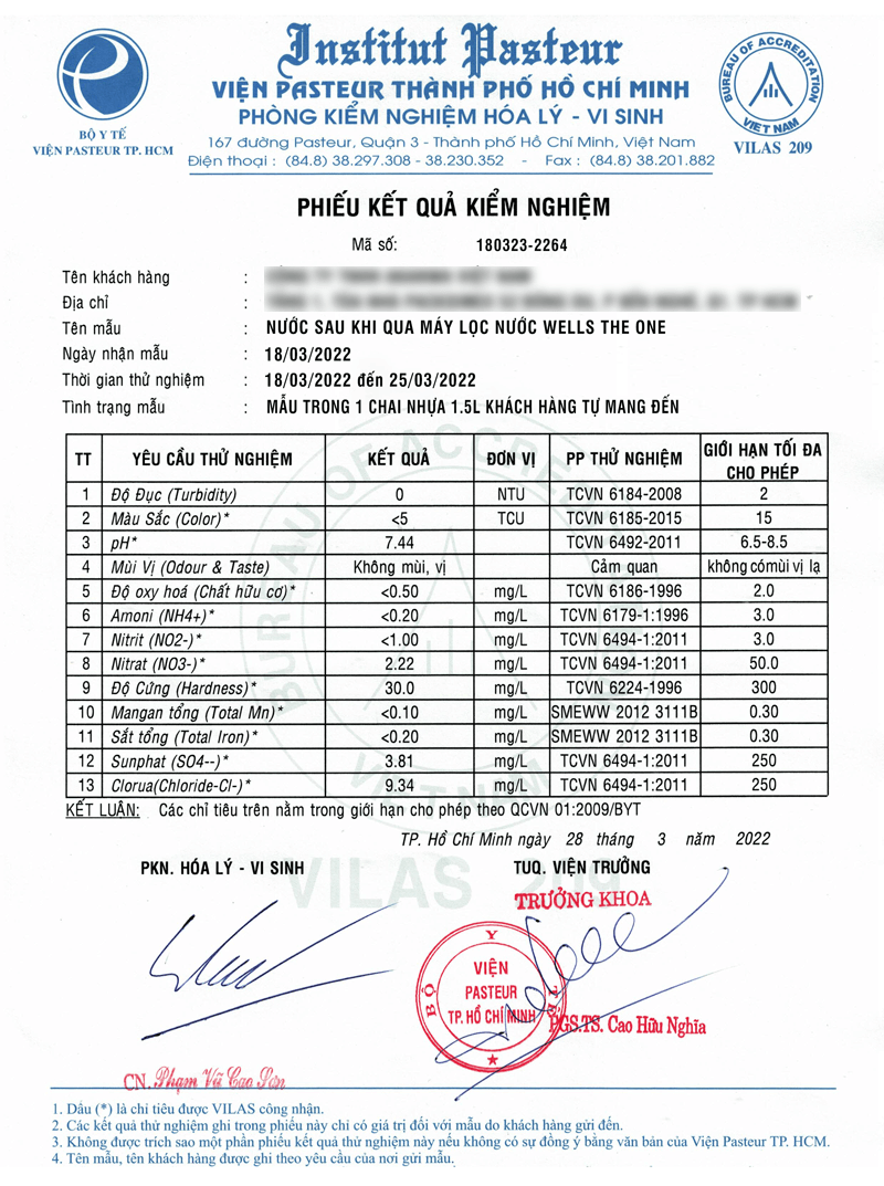 Lõi lọc của Wells The One đạt chứng nhận NSF