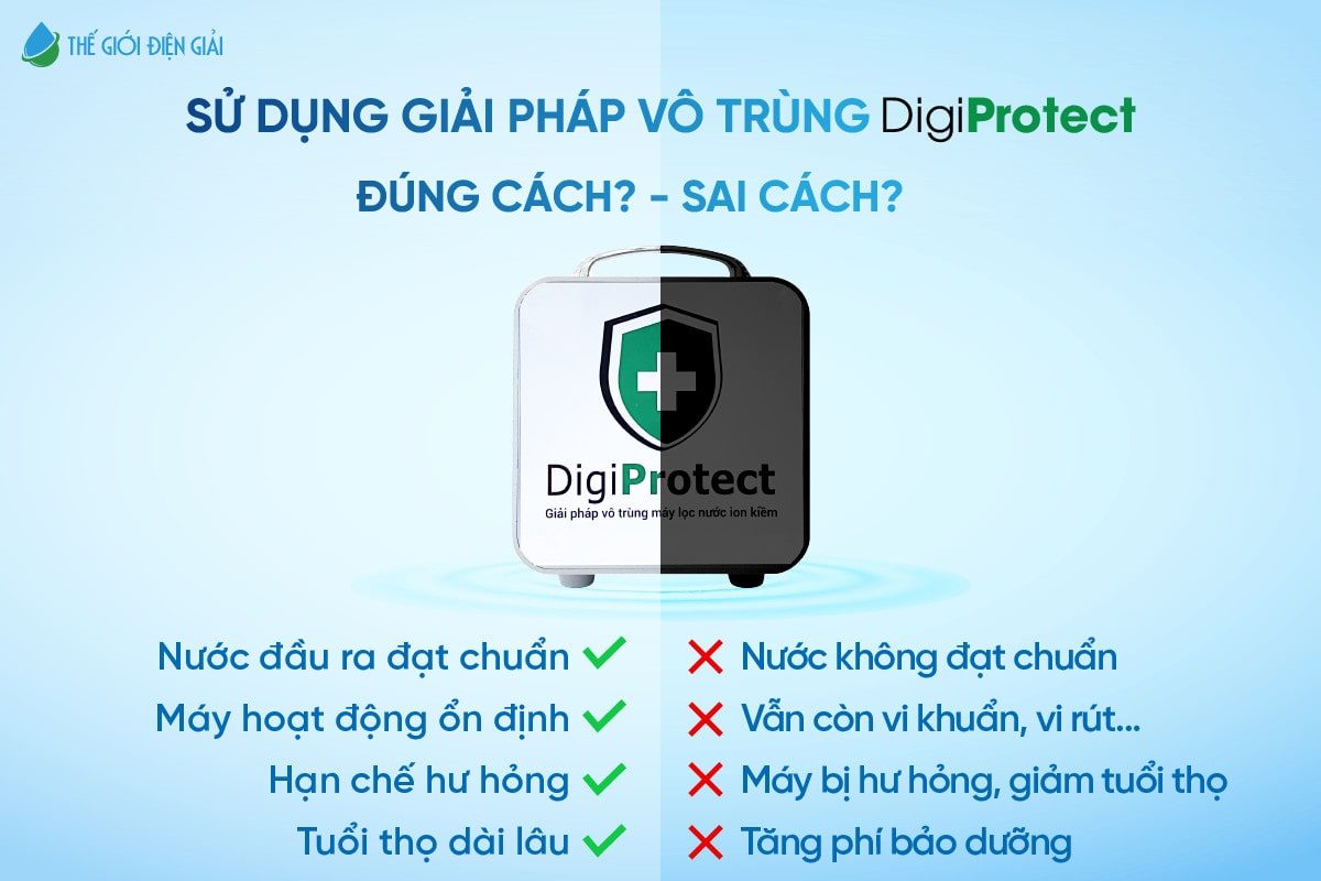 Cần thực hiện giải pháp vô trùng Digi Protect định kỳ 1 năm 2 lần để luôn đảm bảo chất lượng nước đầu ra