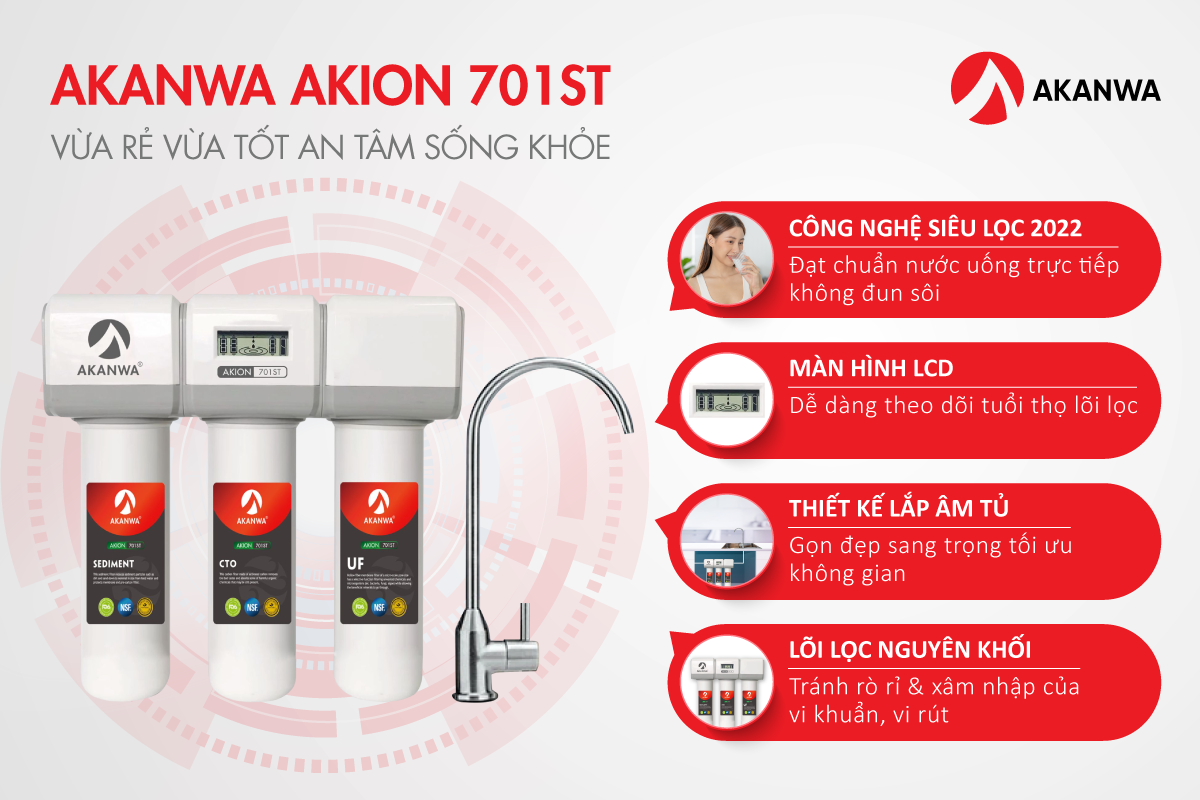 Máy lọc nước AKANWA AKION 701ST giá rẻ, tốt cho sức khỏe cả gia đình