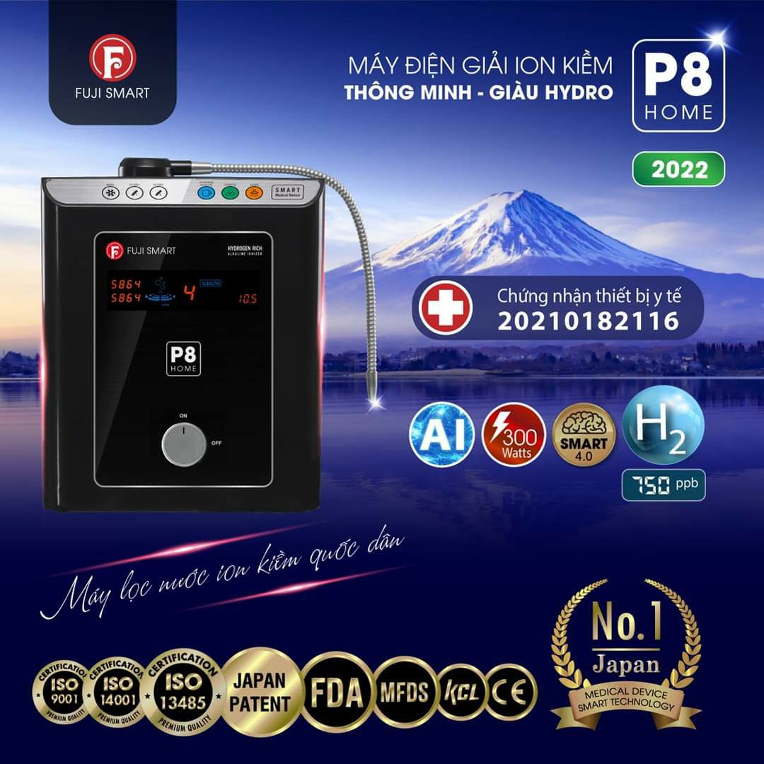 Máy lọc nước ion kiềm Fuji Smart P8 Home phiên bản van cơ học
