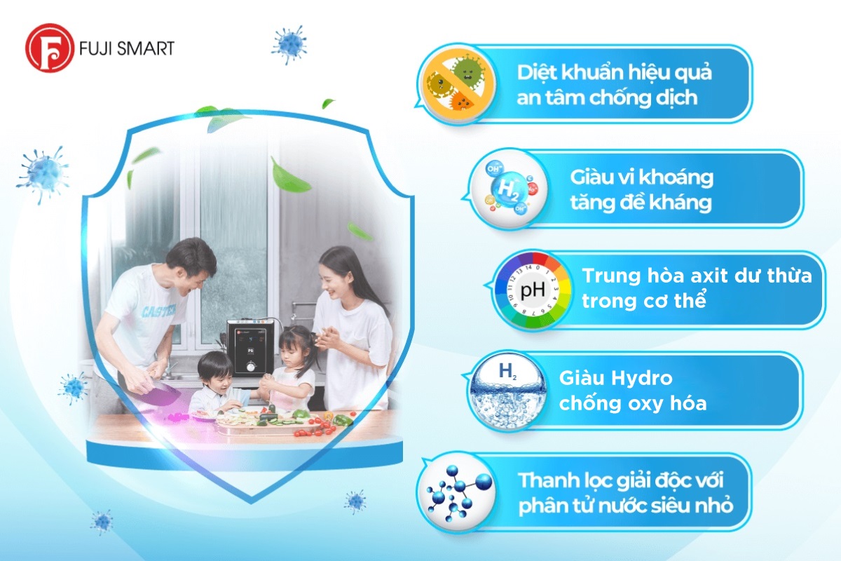 Máy lọc nước ion kiềm Fuji Smart P8 Home tạo ra mấy loại nước?