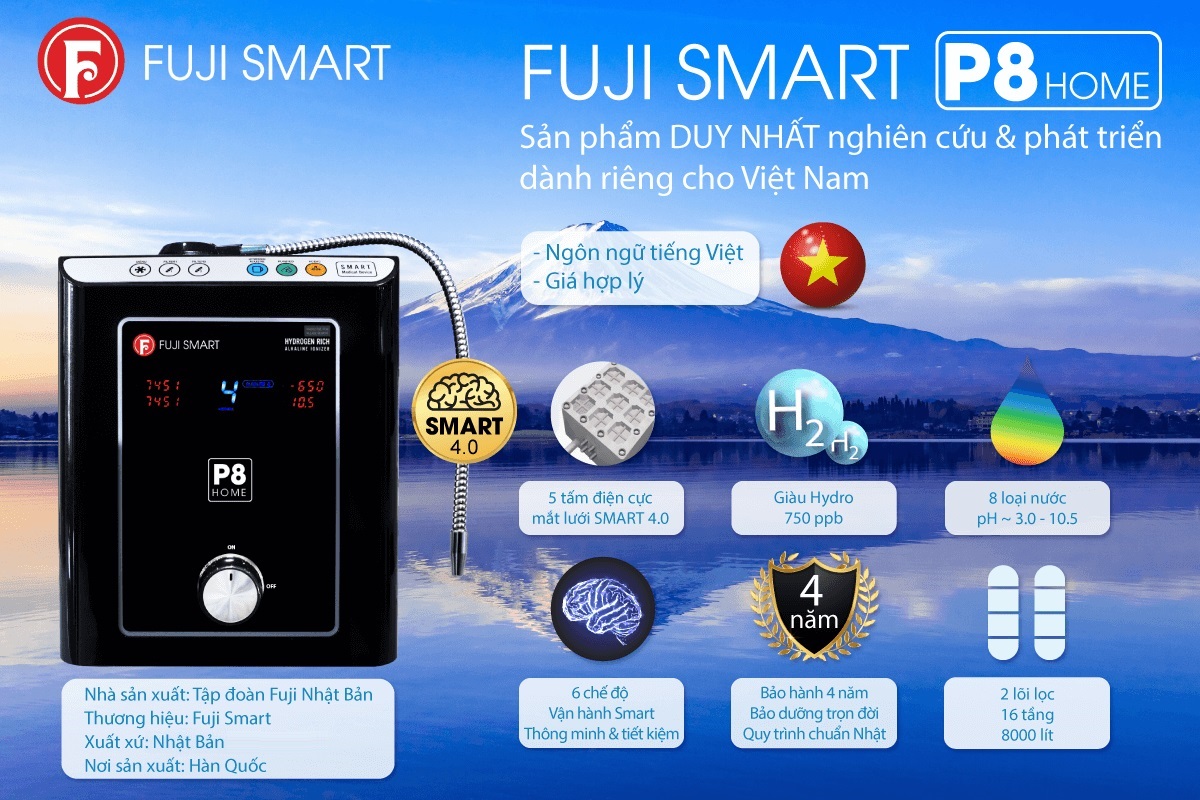 Máy lọc nước điện giải ion kiềm Fuji Smart P8 Home