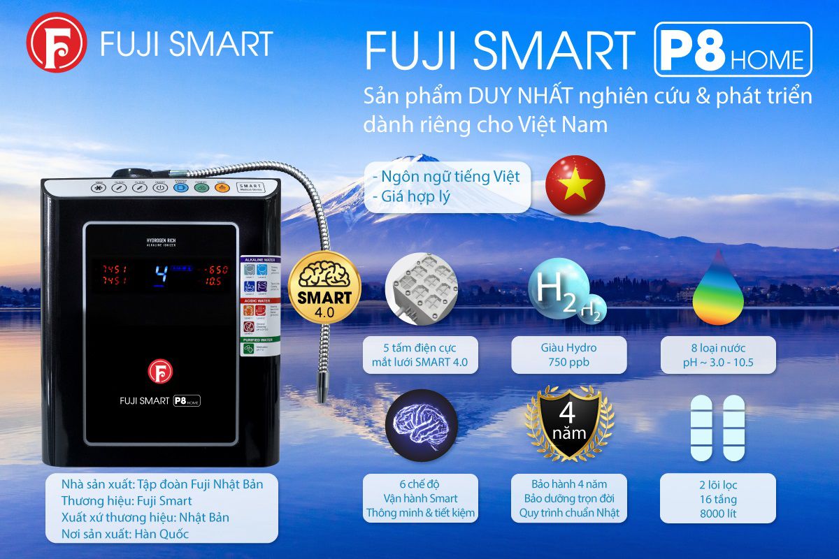 Máy lọc nước điện giải ion kiềm Fuji Smart P8 Home giá bao nhiêu?