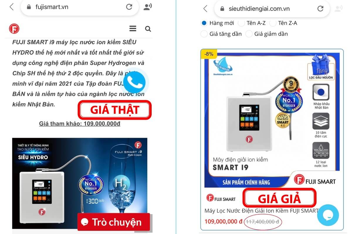 Cửa hàng bán máy lọc nước điện giải ion kiềm Fuji Smart i9 giá chênh lệch hãng