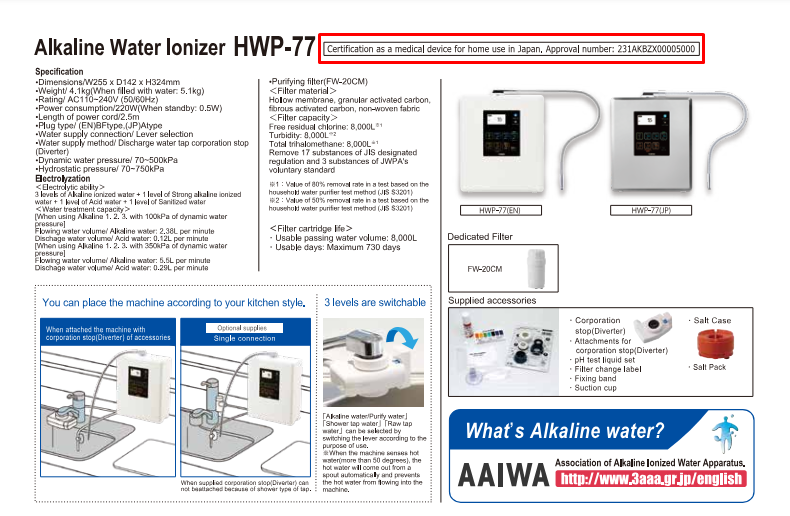 Số chứng nhận thiết bị y tế Fujiiryoki HWP-77