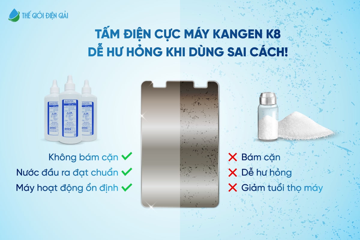 Tấm điện cực máy Kangen K8 nhanh bám cặn, dễ hư hỏng