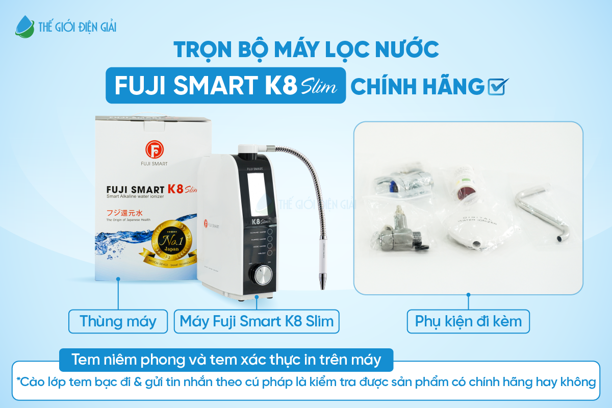 Trọn bộ máy lọc nước ion kiềm Fuji Smart K8 Slim